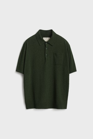 Short Sleeve Boucle Polo Knit_Deep Green