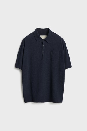 Short Sleeve Boucle Polo Knit_Dark Navy