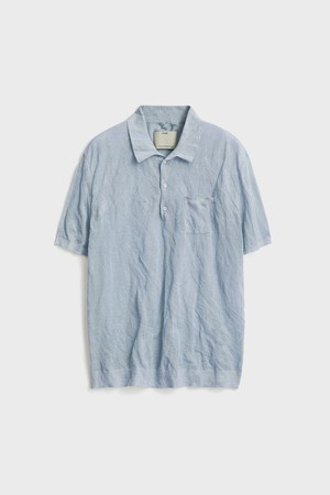 Short Sleeve Crinkle Polo Knit_Blue