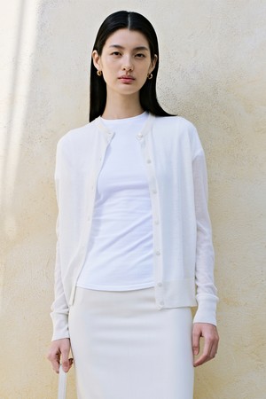 Summer Round Neck Knit Cardigan_Ivory