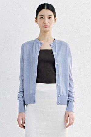 Summer Round Neck Knit Cardigan_Light Blue