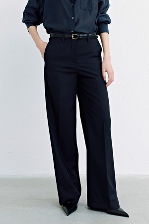 Summer Wool Straight Pants_Dark Navy