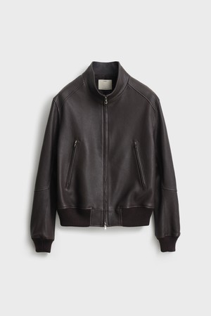 Lambskin Embossed Zip-up Blouson_Dark Brown