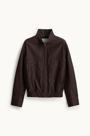 Cotton High Neck Blouson_Dark Brown
