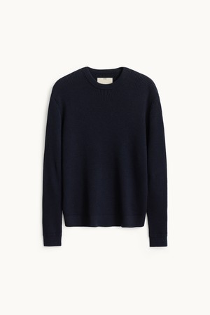 Leather Patch Wool Cotton Crewneck Knit_Dark Navy