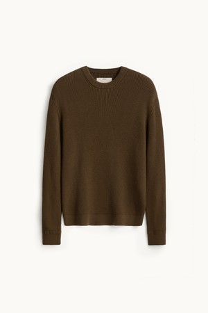 Leather Patch Wool Cotton Crewneck Knit_Camel Brown