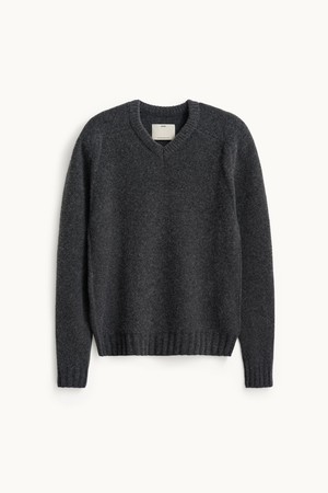 Cashmere V-Neck Knit_Melange Charcoal