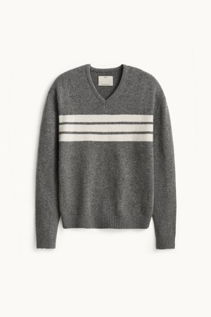 Cashmere V-neck Stripe Knit_Gray