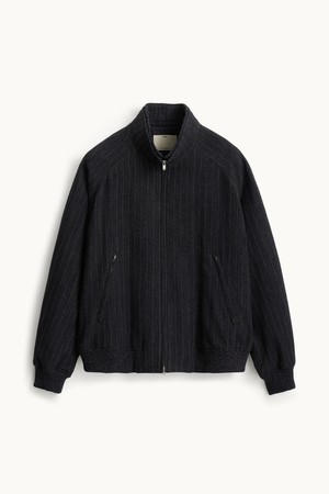 Oversized Wool Harrington Jacket_Black Stripe