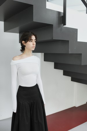Pleated cotton maxi skirt(Black)