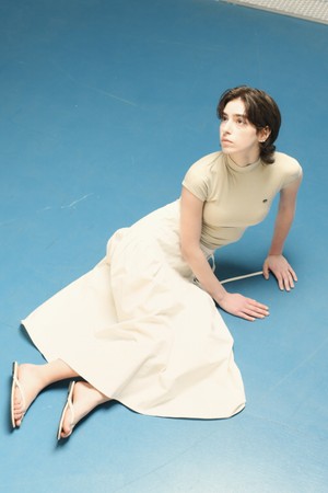 Pleated cotton maxi skirt(Cream)