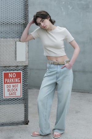 Pring crop half-t-shirt(Beige)