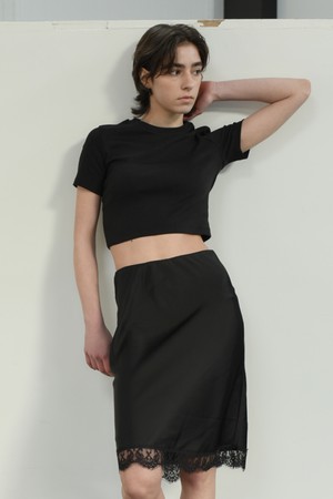 Pring crop half-t-shirt(Black)