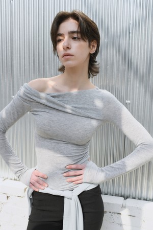 Twhist drape t-shirt(Melange)