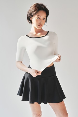 배색 U 라인 숏 슬리브 (3colors)
