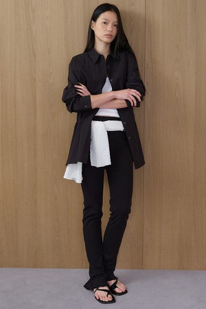 Rib Button Leggings Pants (Black)