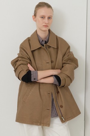 Washed Leather Balmacaan (Beige)