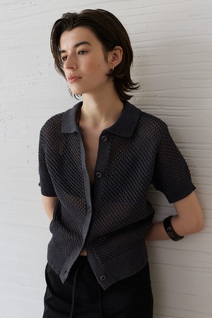 Weave linen cardigan (Charcoal)
