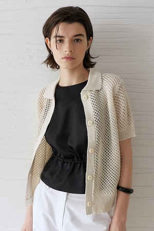Weave linen cardigan (Cream)