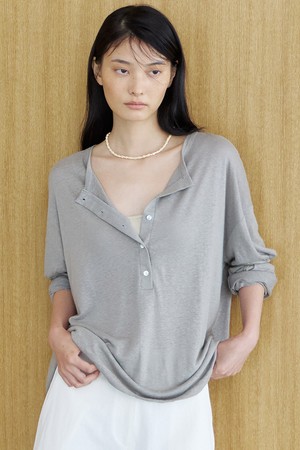 Linen Henley Tee (Mocha Beige)