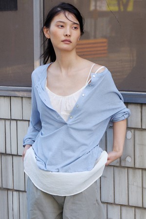 Linen Henley Tee (Skyblue)