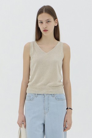 Premium Linen V-neck Sleeveless_Oat