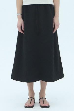 Flower A-line Banding Skirt_Black