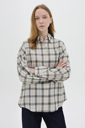 Crepe Square Check Shirts_Beige