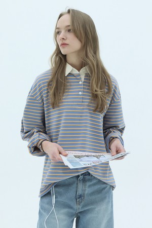 Lucid Stripe Polo Long Sleeve T-shirt_Sky
