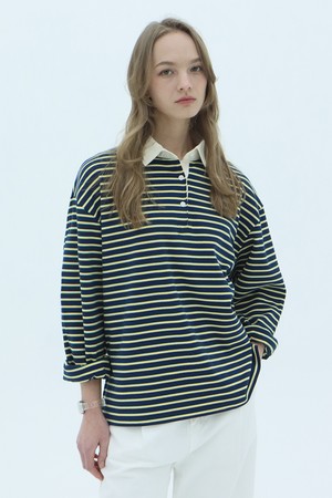 Lucid Stripe Polo Long Sleeve T-shirt_Navy