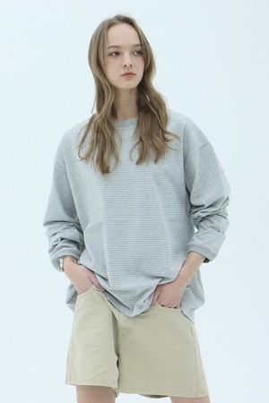 Mono Stripe Oversized Long Sleeve T-shirt_Gray