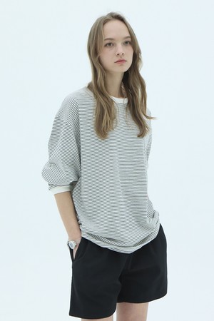 Mono Stripe Oversized Long Sleeve T-shirt_Ivory