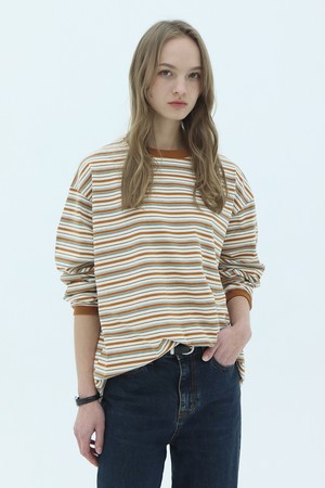 Mellow Stripe Oversized Long Sleeve T-shirt_Camel
