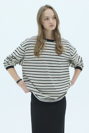 Mellow Stripe Oversized Long Sleeve T-shirt_Black