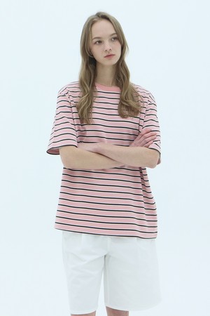 Vivid Stripe Oversized T-shirt_Pink