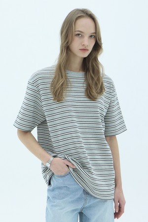 Vivid Stripe Oversized T-shirt_Gray