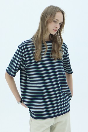 Vivid Stripe Oversized T-shirt_Navy