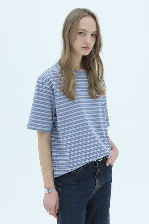 Row Stripe Oversized T-shirt_Sky