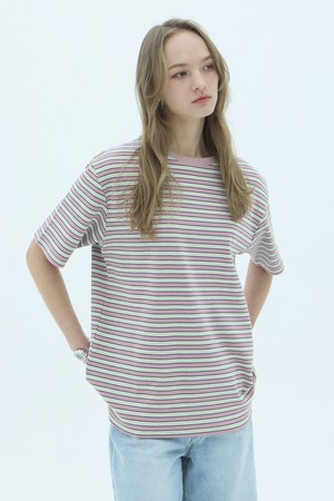 Row Stripe Oversized T-shirt_Pink