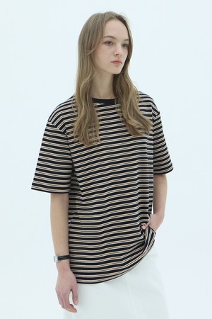 Row Stripe Oversized T-shirt_Black