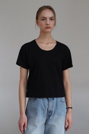 (단독)Pima Silket U-Neck Short Sleeve T-shirt_Black