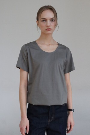 (단독)Pima Silket U-Neck Short Sleeve T-shirt_Sage Gray