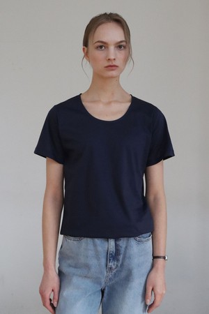 (단독)Pima Silket U-Neck Short Sleeve T-shirt_Navy