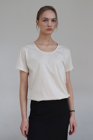 (단독)Pima Silket U-Neck Short Sleeve T-shirt_Ivory