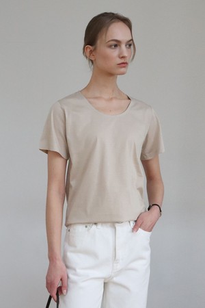 (단독)Pima Silket U-Neck Short Sleeve T-shirt_Beige