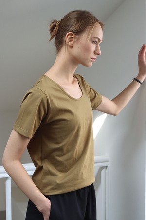 (단독)Pima Silket U-Neck Short Sleeve T-shirt_Olive