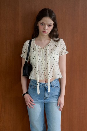 Heart Tie Half Blouse(Ivory)