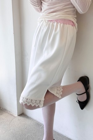 Lace Satin Skirt(White)