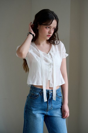 Puff Tie Half Blouse(2Color)