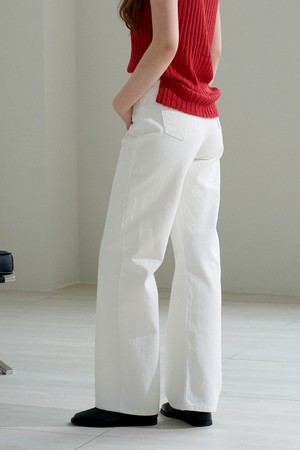 Semi-wide Denim Pants(White)